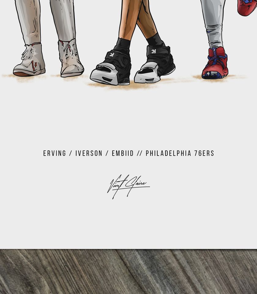 Dr J Allen Iverson Joel Embiid Basketball Art Poster
