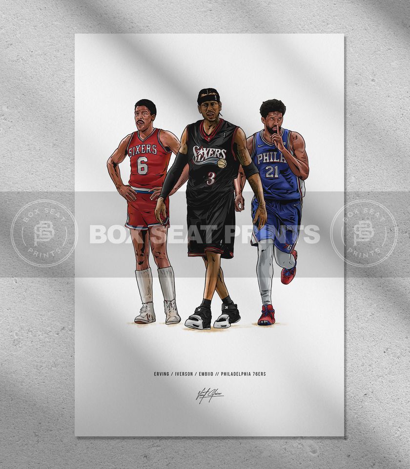 Dr J Allen Iverson Joel Embiid Basketball Art Poster