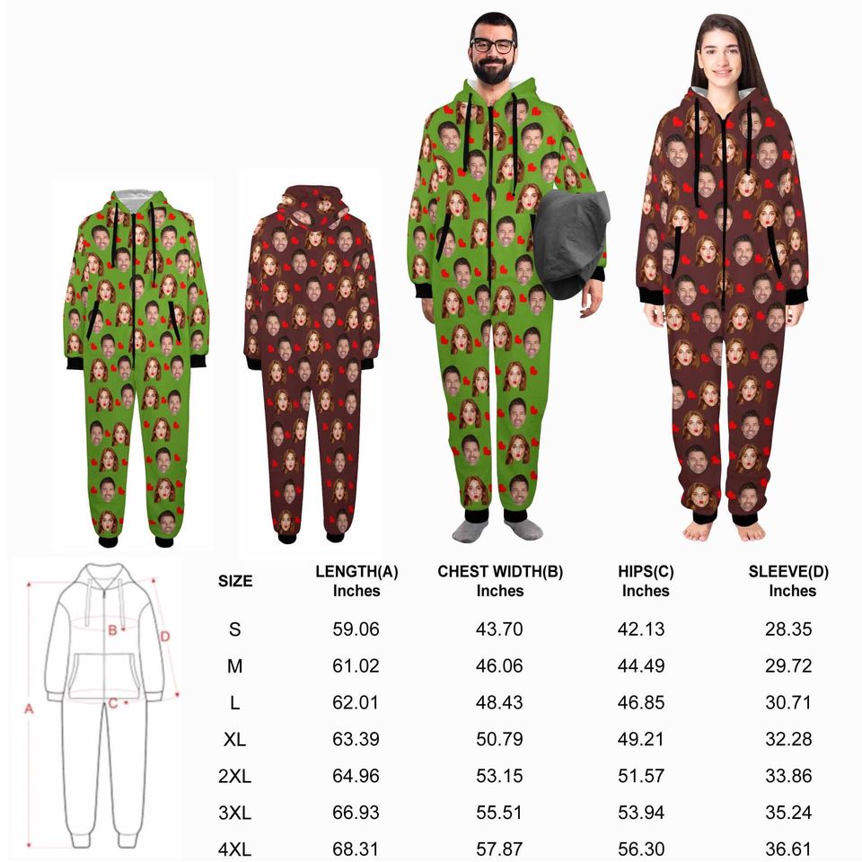 Personalized Face Christmas Pajamas: Custom Flannel Hooded Onesie