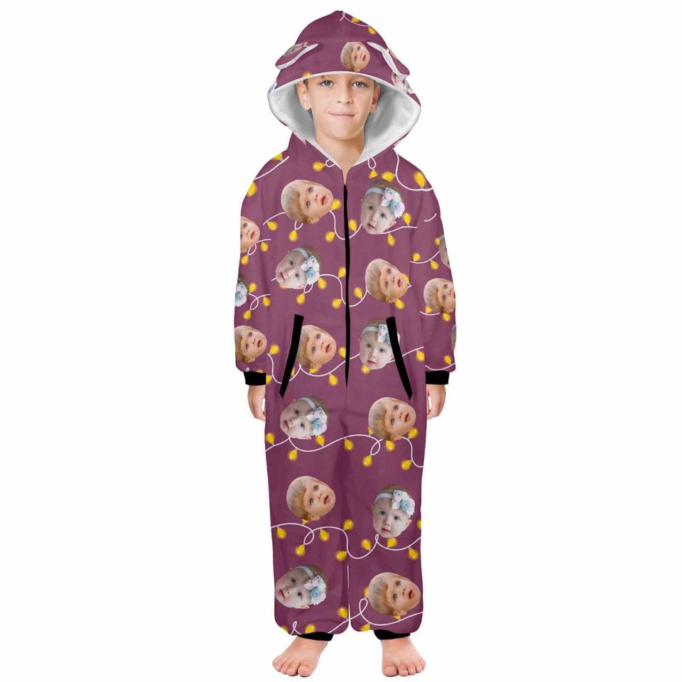 Personalized Face Christmas Pajamas: Custom Flannel Hooded Onesie