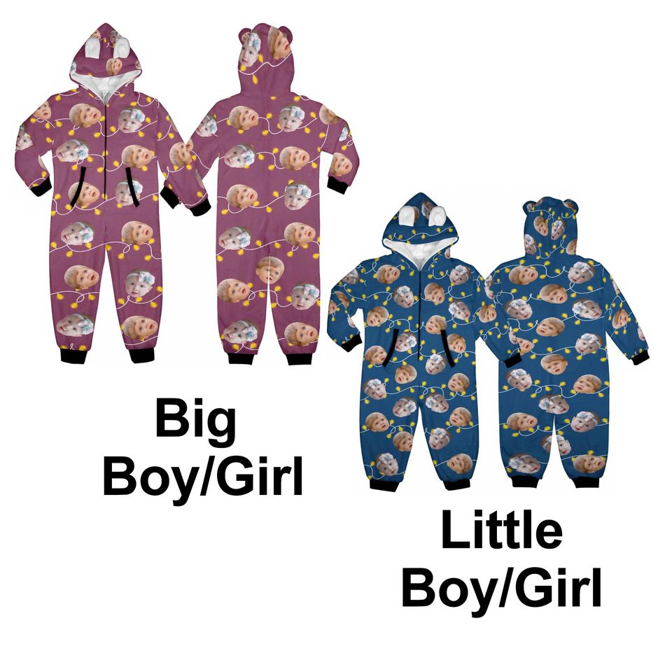 Personalized Face Christmas Pajamas: Custom Flannel Hooded Onesie