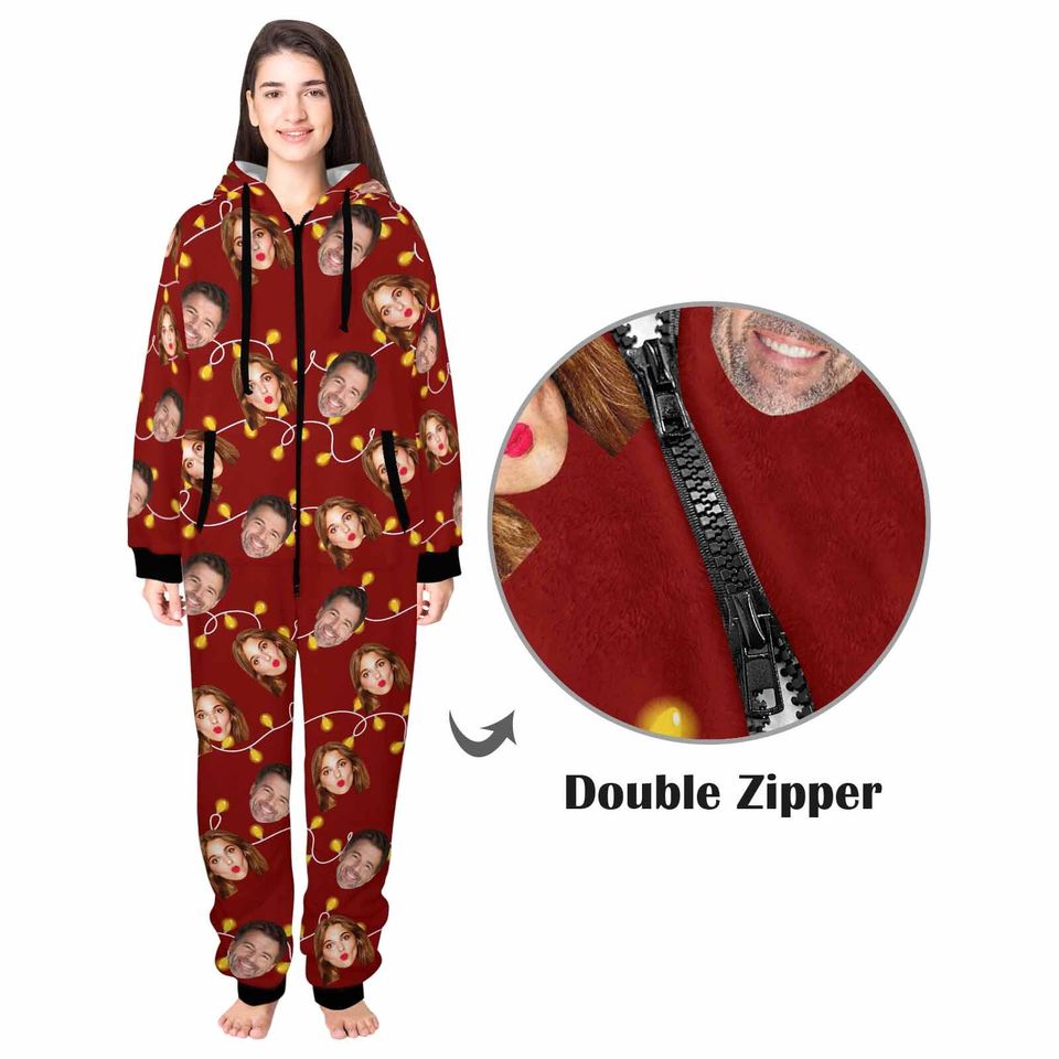 Personalized Face Christmas Pajamas: Custom Flannel Hooded Onesie