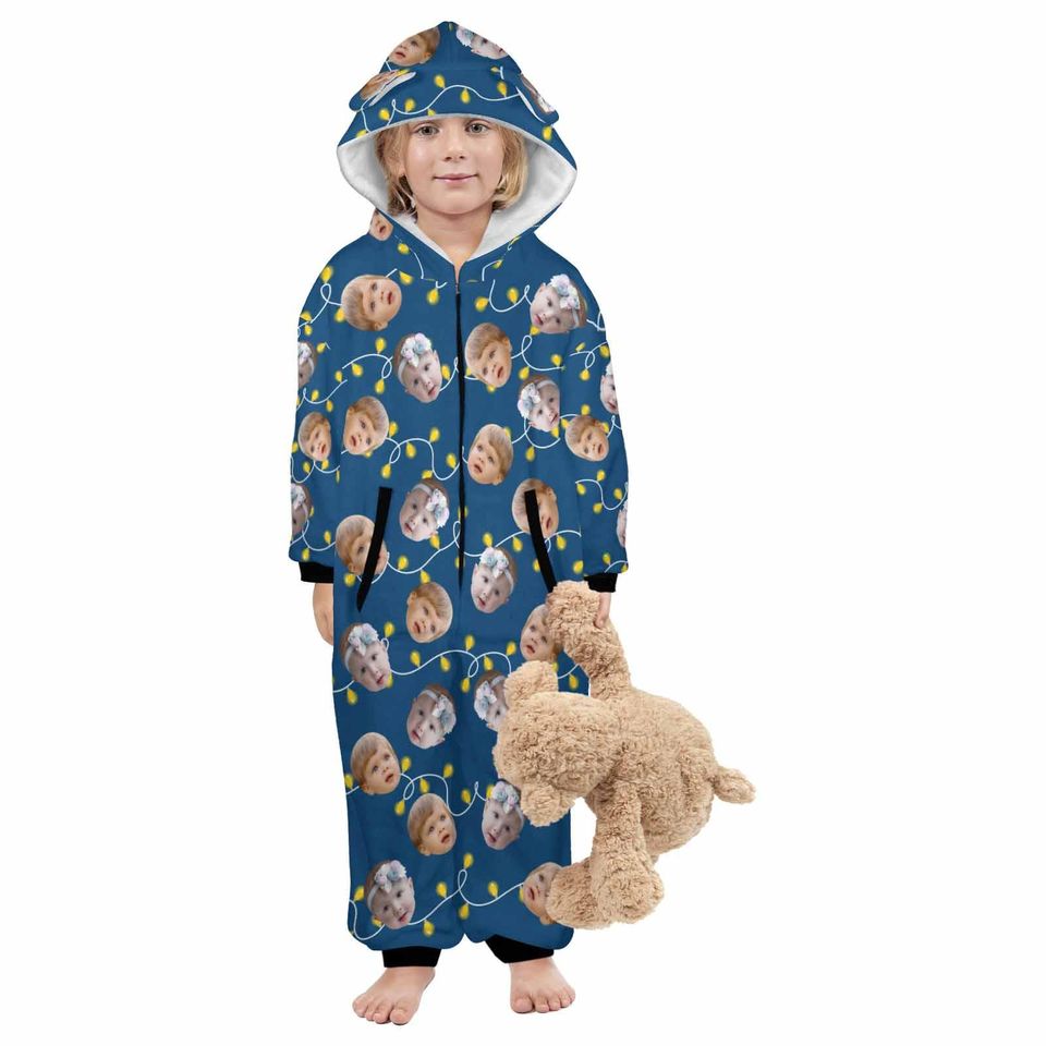 Personalized Face Christmas Pajamas: Custom Flannel Hooded Onesie