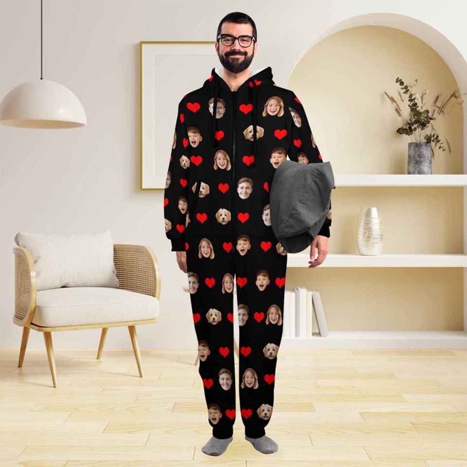 Personalized Flannel Hooded Onesie Pajamas for Adults