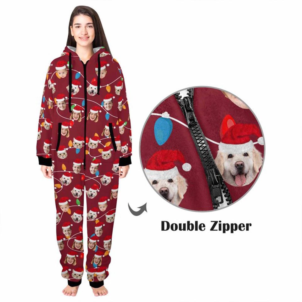 Personalized Flannel Hooded Onesie Pajamas for Adults