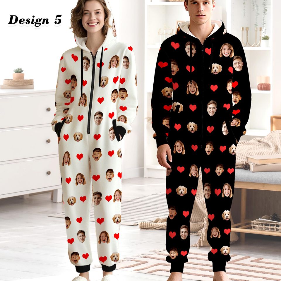 Personalized Flannel Hooded Onesie Pajamas for Adults
