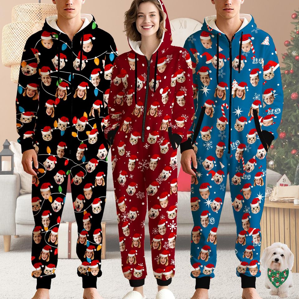 Personalized Flannel Hooded Onesie Pajamas for Adults