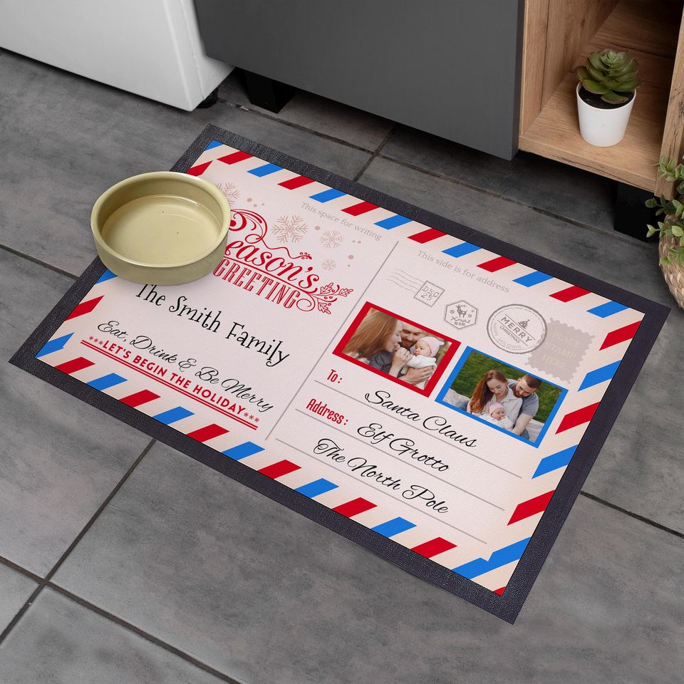 Personalised Christmas Welcome Doormat with North Pole Letter Design