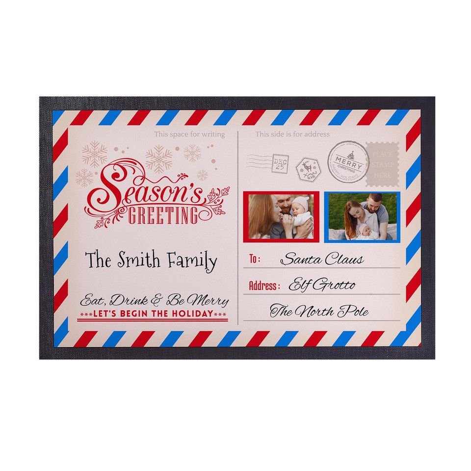 Personalised Christmas Welcome Doormat with North Pole Letter Design