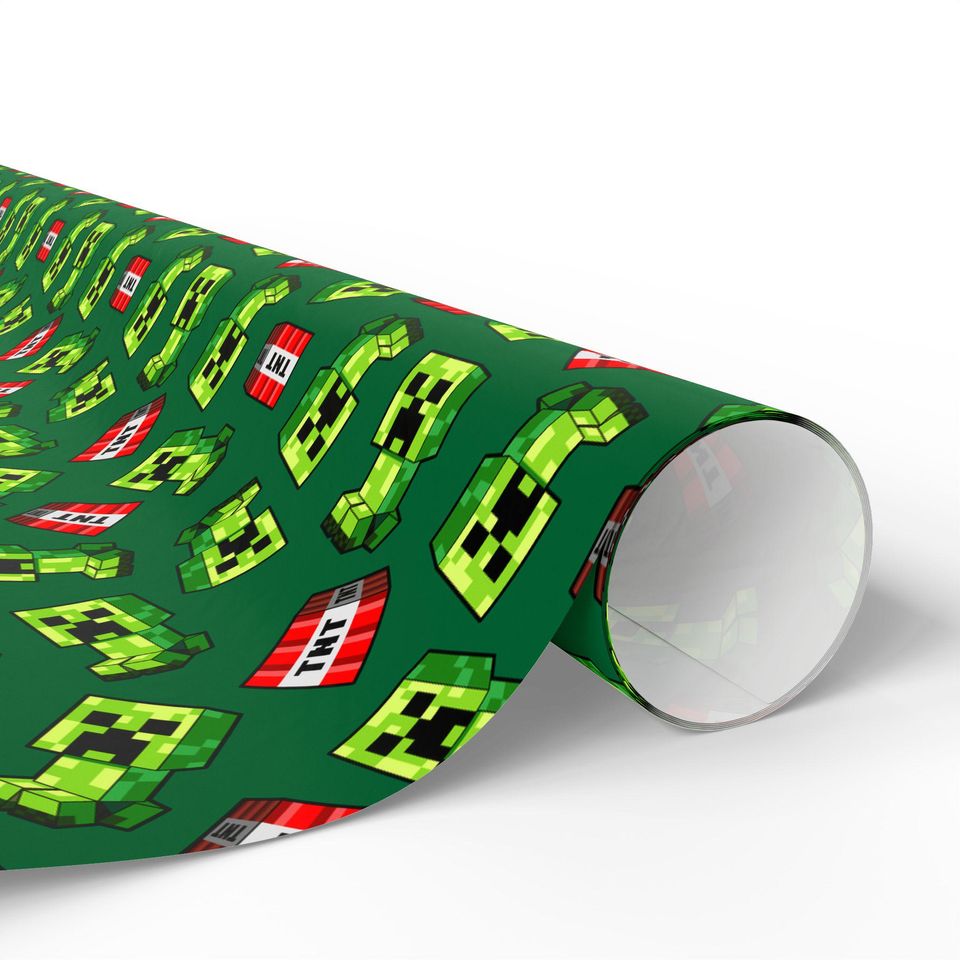 Minecraft-Inspired Wrapping Paper with Creeper Pattern for Birthdays and Holidays