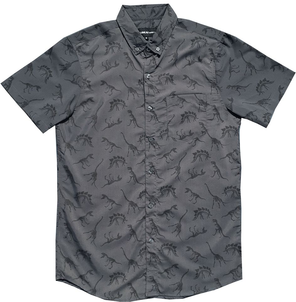 Molokai Charcoal Dinosaur Button Down Shirt