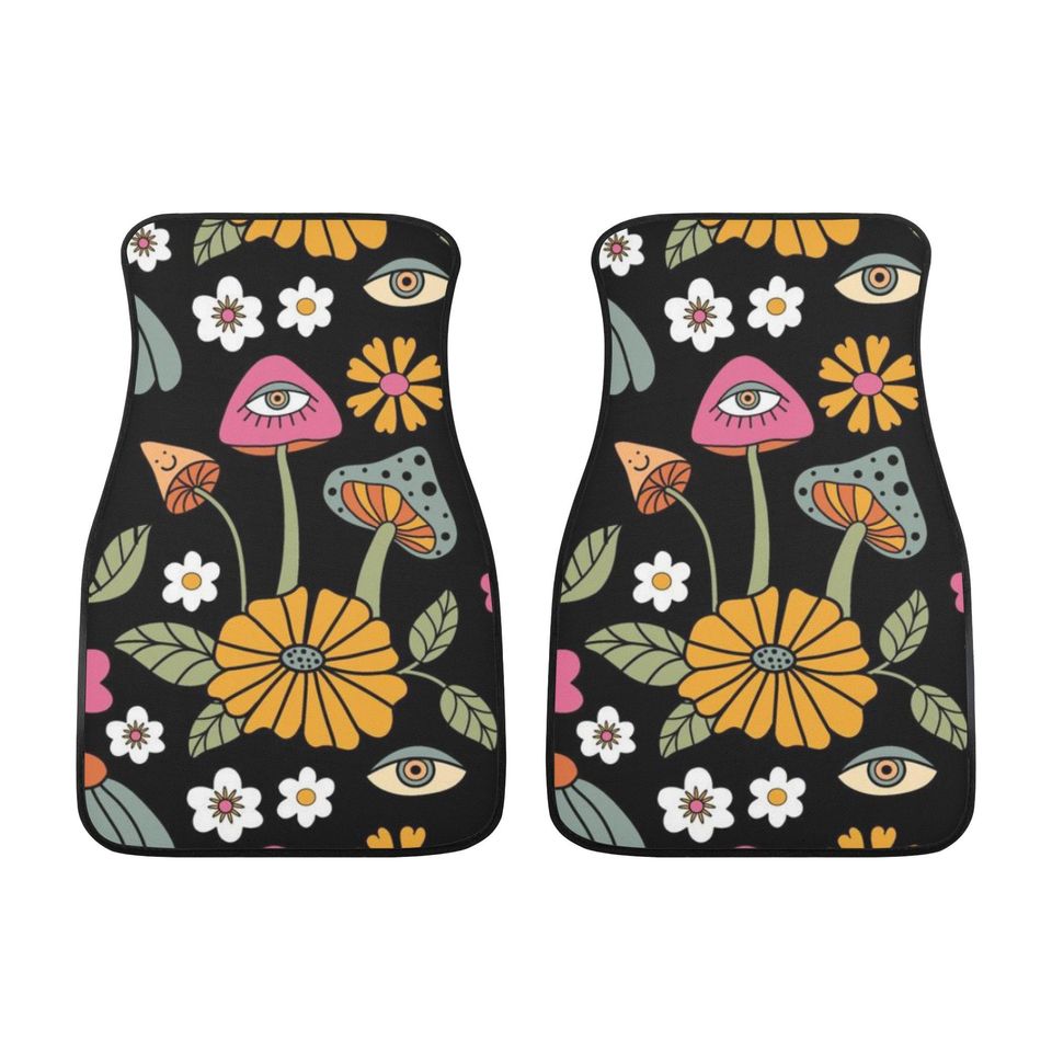 Car Mats, Mushroom Car Mats Set, Magenta Black Car Floor Mats for Women, Cute Car Mats Boho, Car Floor Mat Cute, Car Matts, Cottagecore