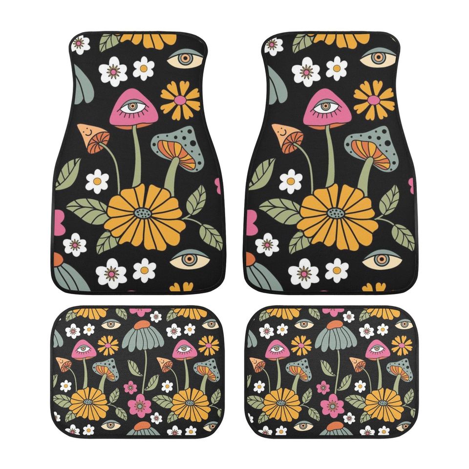 Car Mats, Mushroom Car Mats Set, Magenta Black Car Floor Mats for Women, Cute Car Mats Boho, Car Floor Mat Cute, Car Matts, Cottagecore