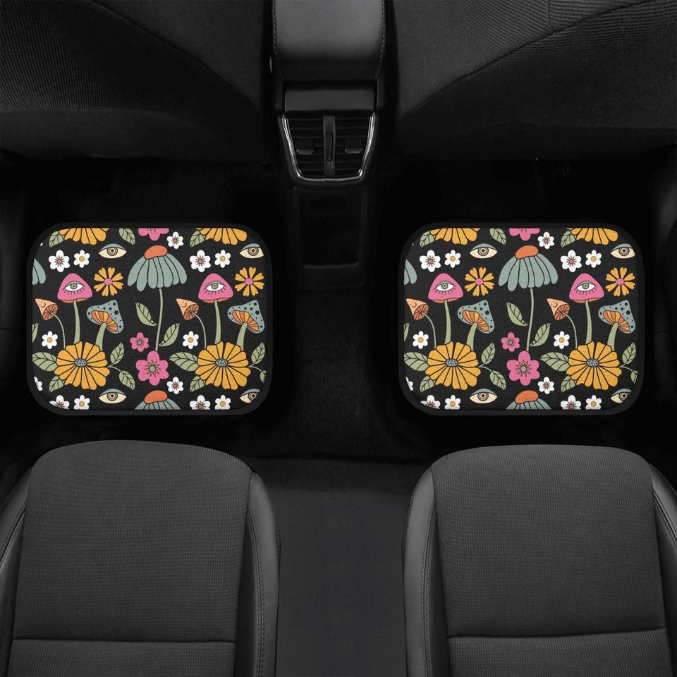 Car Mats, Mushroom Car Mats Set, Magenta Black Car Floor Mats for Women, Cute Car Mats Boho, Car Floor Mat Cute, Car Matts, Cottagecore