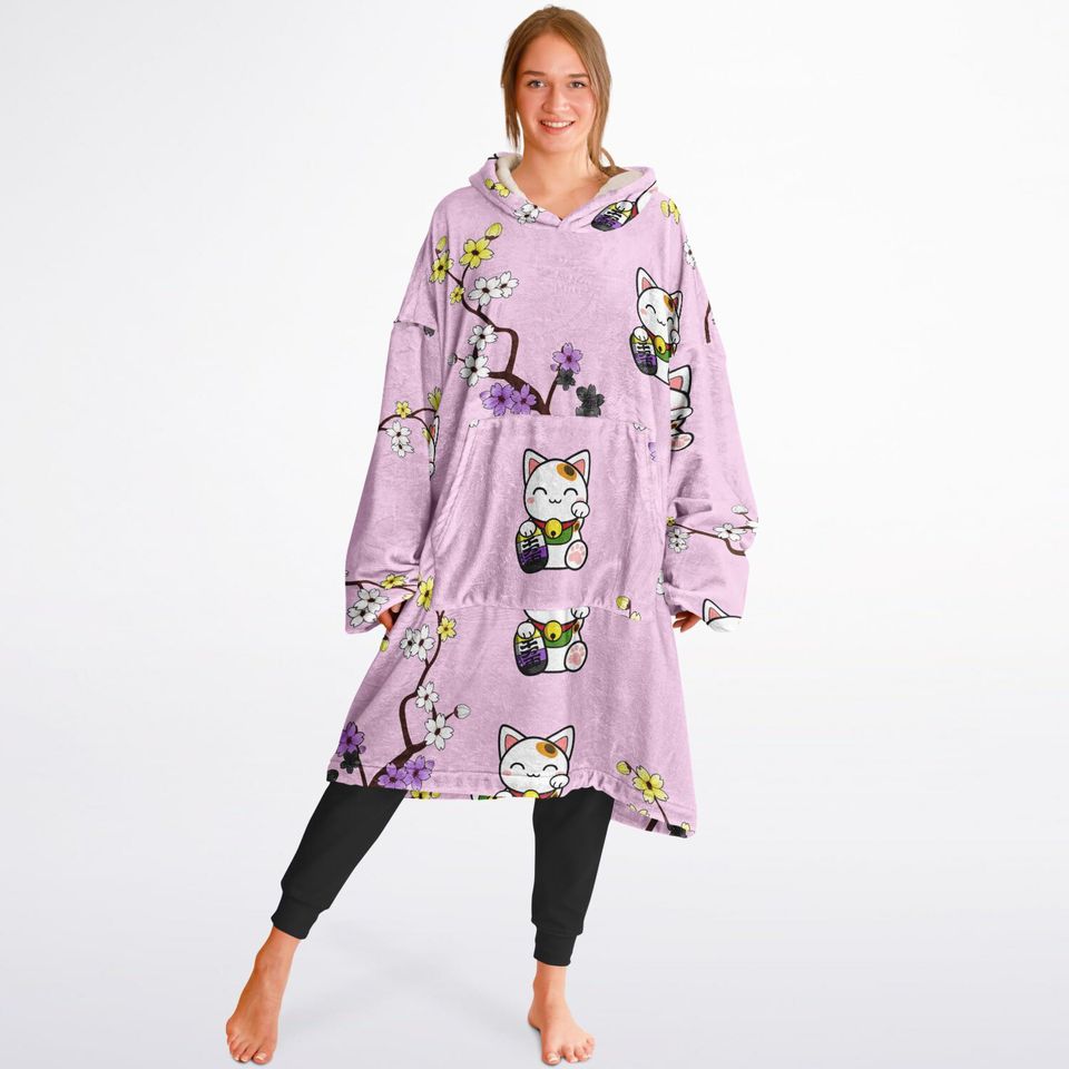 Lucky Cat Nonbinary Blanket Hoodie | Christmas Gift | Winter Wear