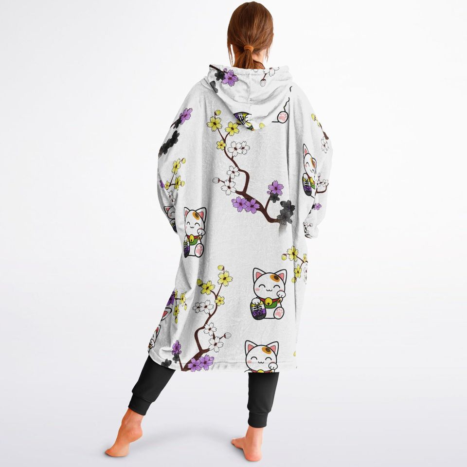Lucky Cat Nonbinary Blanket Hoodie | Christmas Gift | Winter Wear