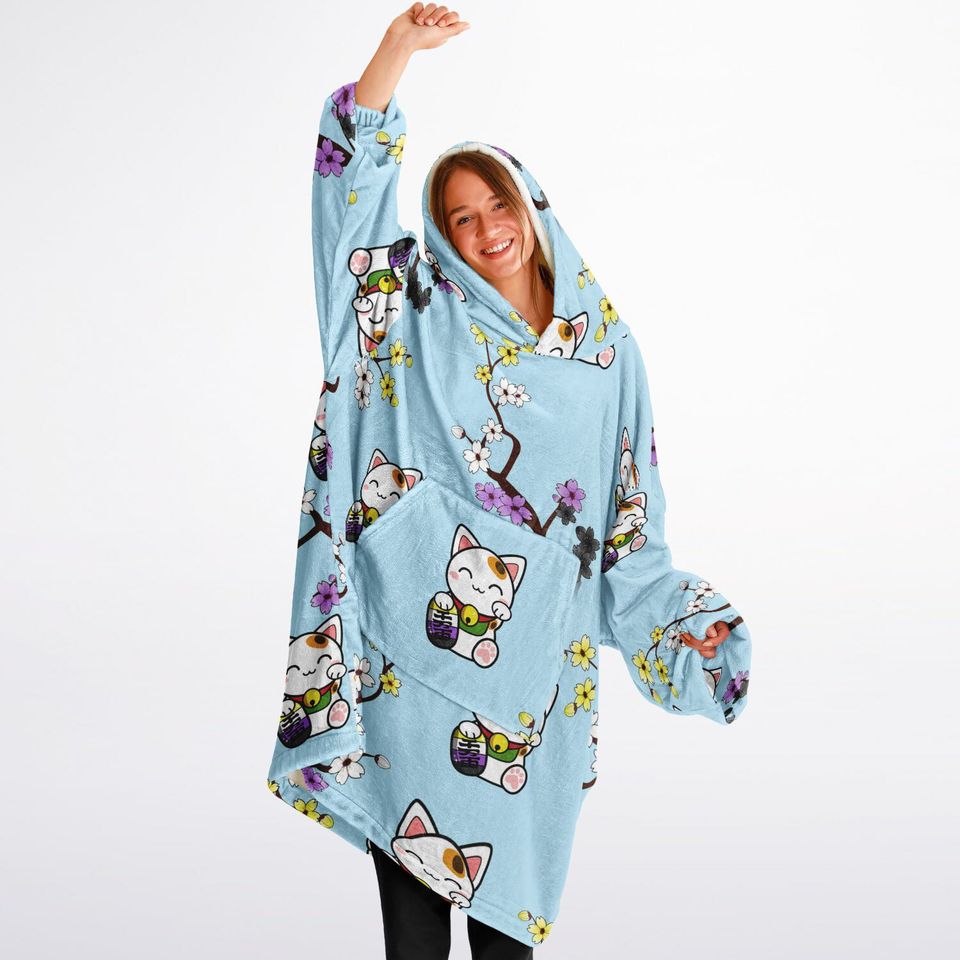 Lucky Cat Nonbinary Blanket Hoodie | Christmas Gift | Winter Wear