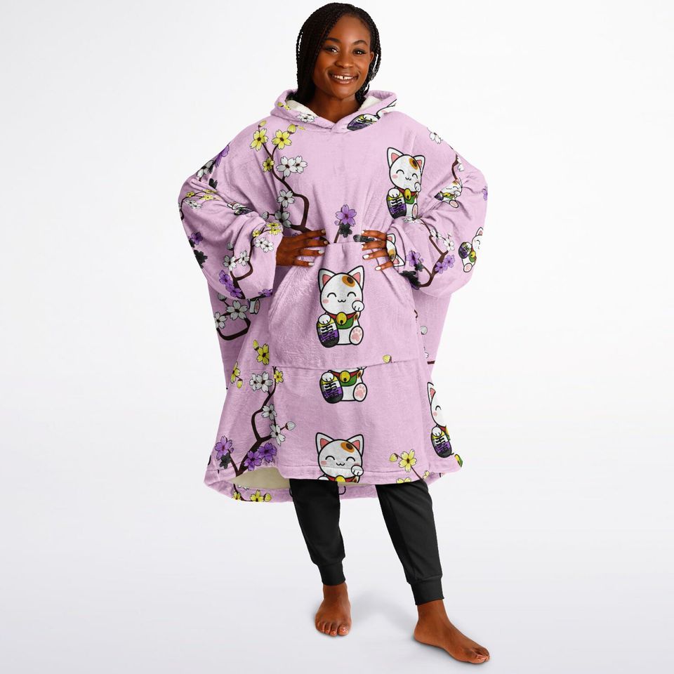 Lucky Cat Nonbinary Blanket Hoodie | Christmas Gift | Winter Wear