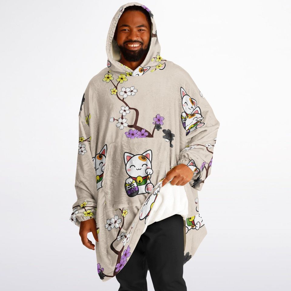 Lucky Cat Nonbinary Blanket Hoodie | Christmas Gift | Winter Wear