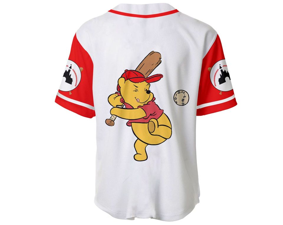 Winnie The Pooh White Red Disney Unisex Cartoon Graphic Casual Outfits Baseball Jersey