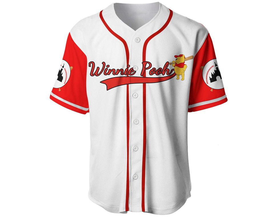 Winnie The Pooh White Red Disney Unisex Cartoon Graphic Casual Outfits Baseball Jersey