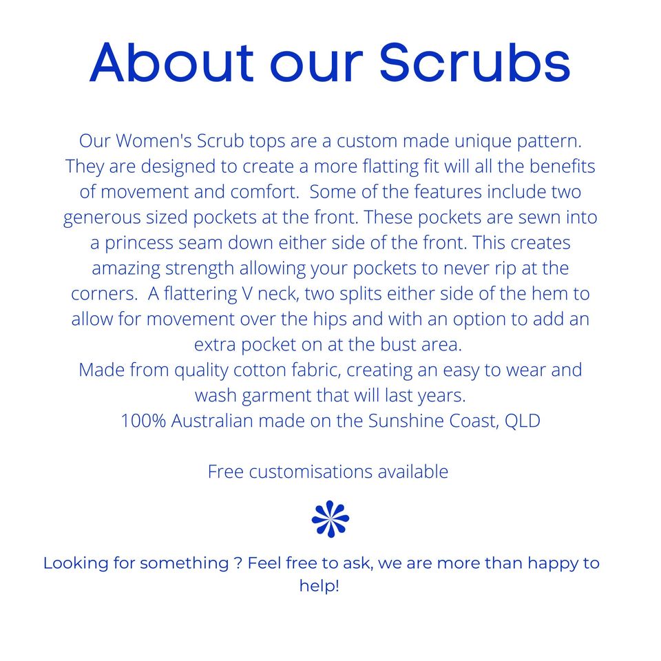 AUSSIE SCRUB TOP for Dentists, vets, Nurses