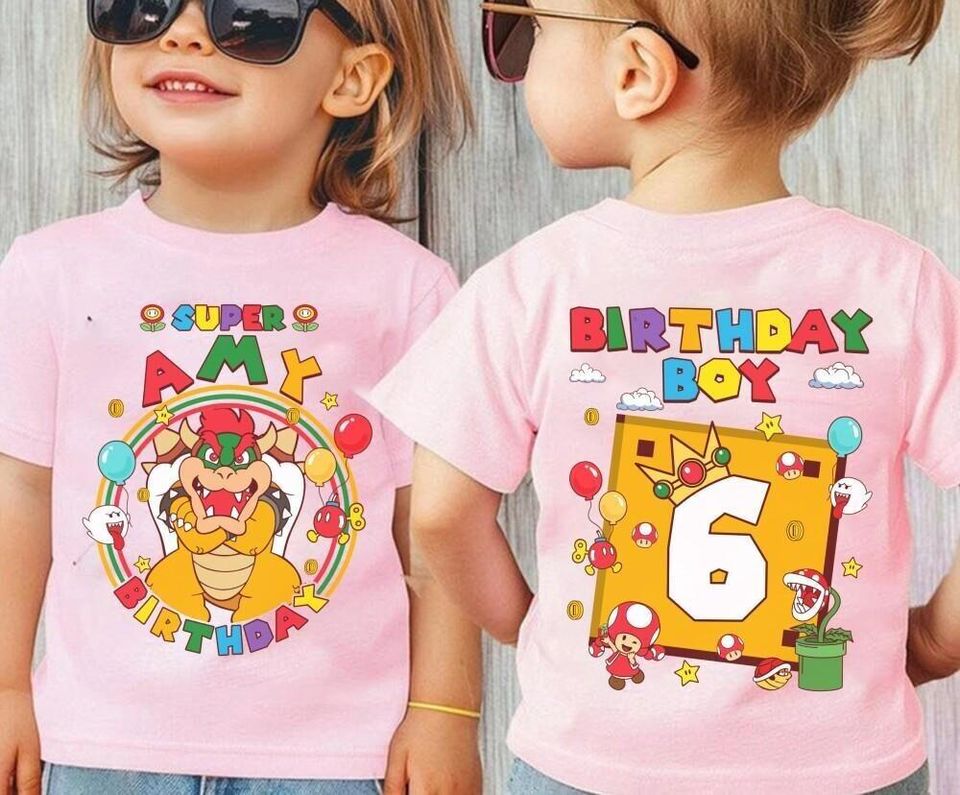 Custom Mario Bowser Birthday Shirt, Super Mario Galaxy Movie Shirt, Epic Universe Mario Family Shirt, Mario Group Birthday Party Gift -8
