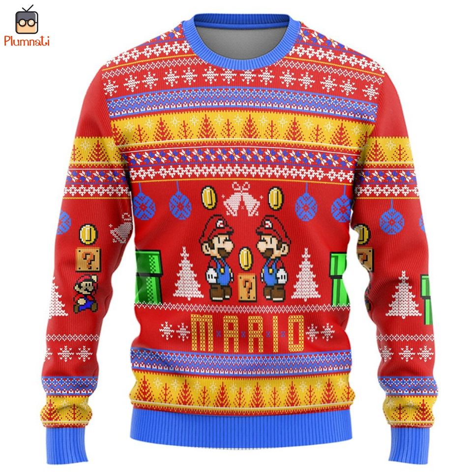 Super Mario Ugly Christmas Sweater, Mario Sweater, Mario Christmas Shirt, Mario Family Christmas, Mario Luigi Sweater, Princess Peach Shirt