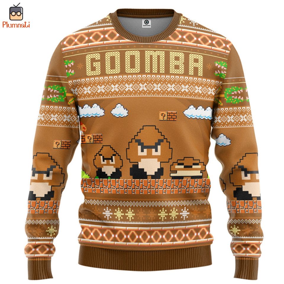 Super Mario Goomba Ugly Christmas Sweater, Goomba Sweater, Mario Christmas Shirt, Mario Family Christmas, Mario Luigi Sweater