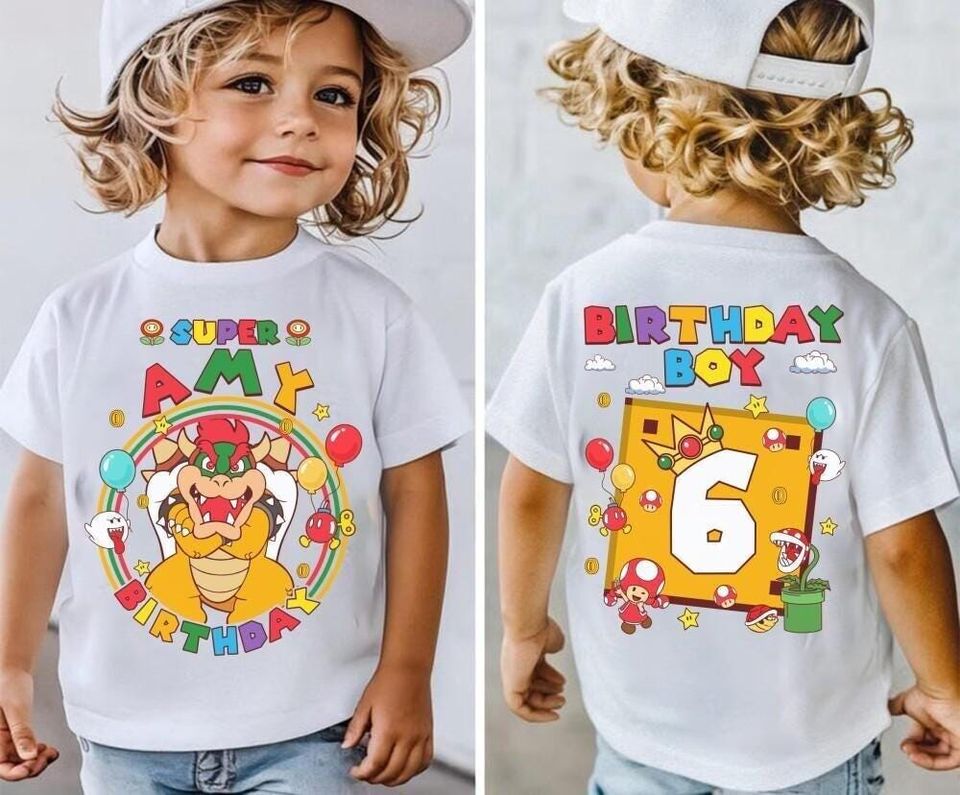 Custom Mario Bowser Birthday Shirt, Super Mario Galaxy Movie Shirt, Epic Universe Mario Family Shirt, Mario Group Birthday Party Gift -8