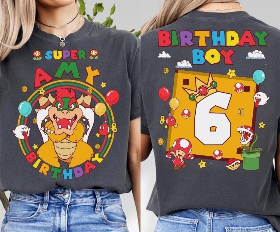 Custom Mario Bowser Birthday Shirt, Super Mario Galaxy Movie Shirt, Epic Universe Mario Family Shirt, Mario Group Birthday Party Gift -8