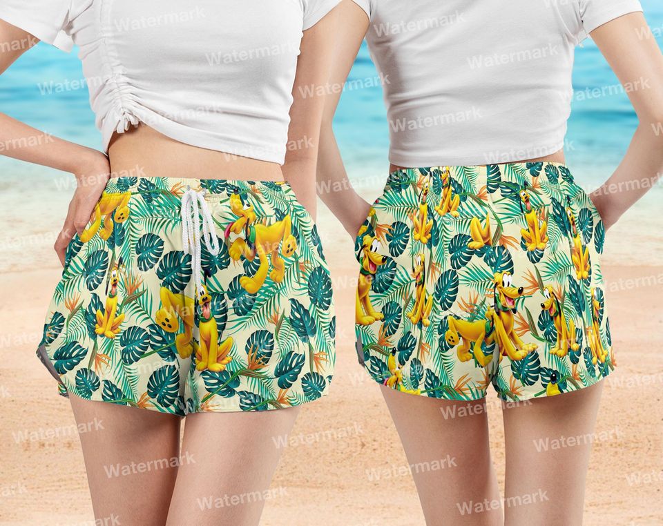 Pluto Womens Board Hawaiian Short, Swim Trunk With Pluto, Disney Trip