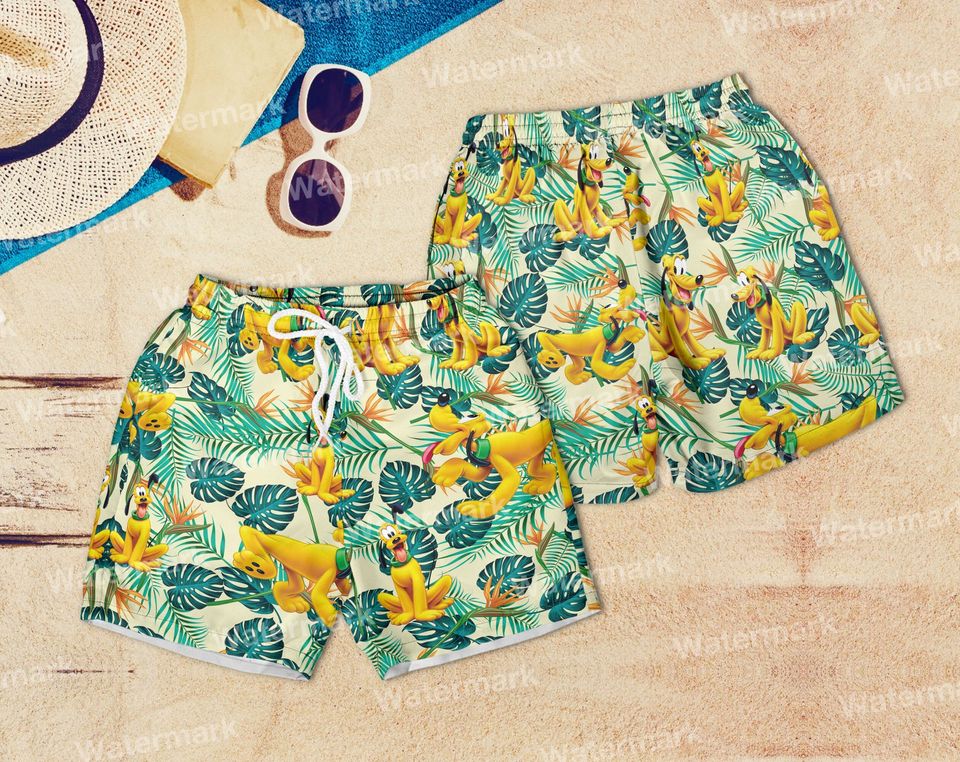 Pluto Womens Board Hawaiian Short, Swim Trunk With Pluto, Disney Trip