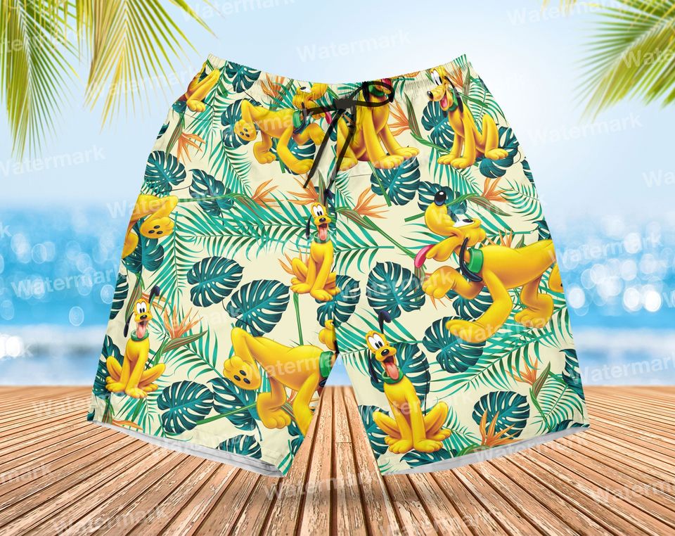 Pluto Womens Board Hawaiian Short, Swim Trunk With Pluto, Disney Trip