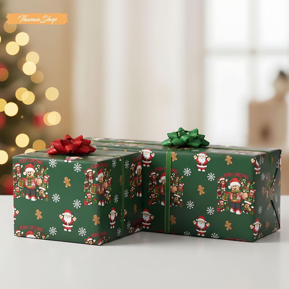 Video Game Boy Christmas Wrapping Paper: Green Matte or Glossy Gift Wrap Sheets