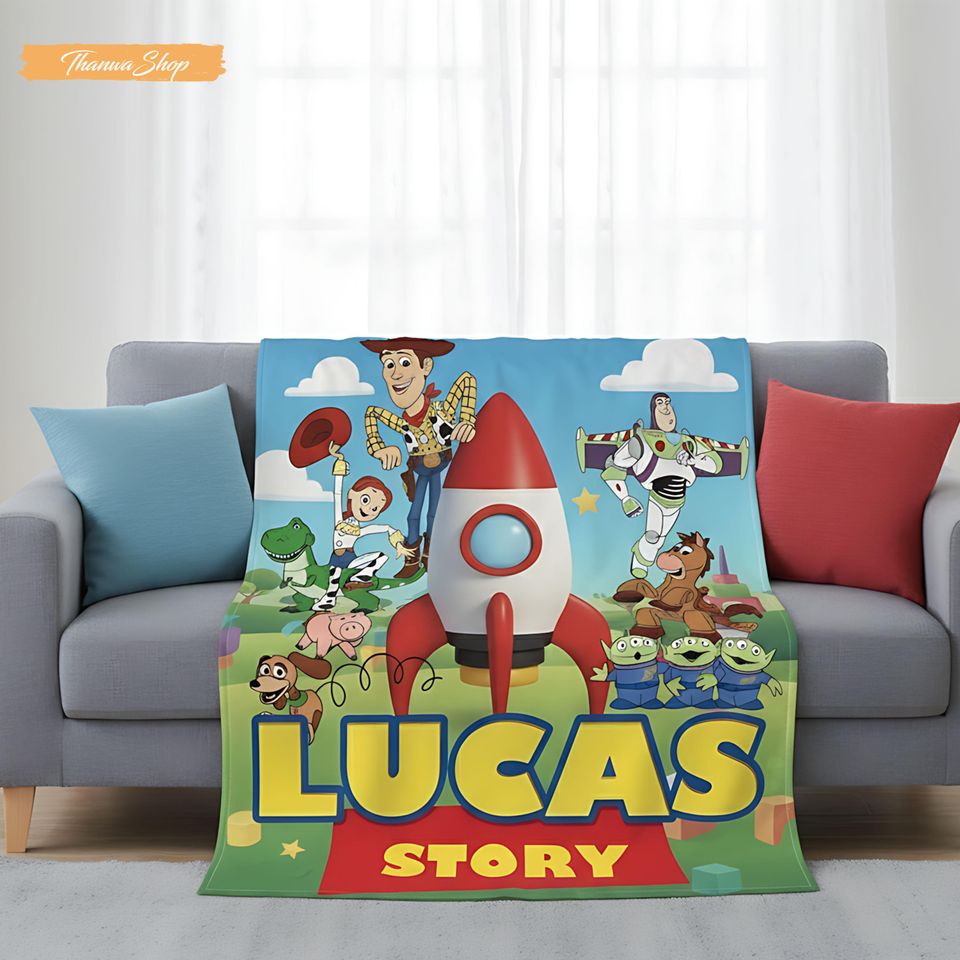Personalized Toy Story Fleece Blanket, Woody Buzz Lightyear Custom Name
