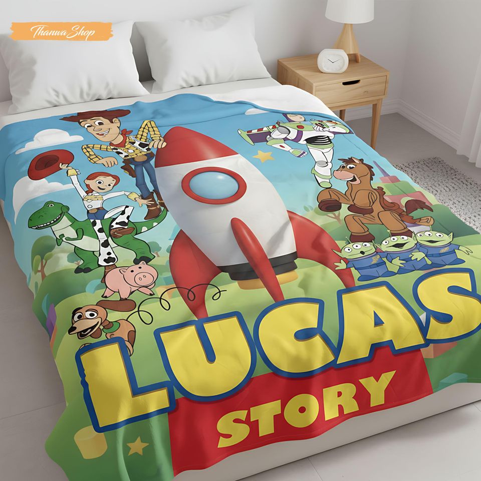 Personalized Toy Story Fleece Blanket, Woody Buzz Lightyear Custom Name