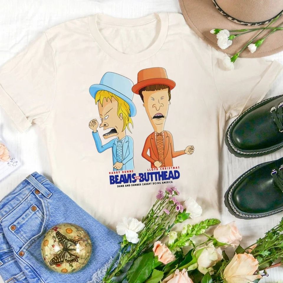 Beavis and Butthead Dumb and Dumber Mash Up Funny Spoof Shirt
