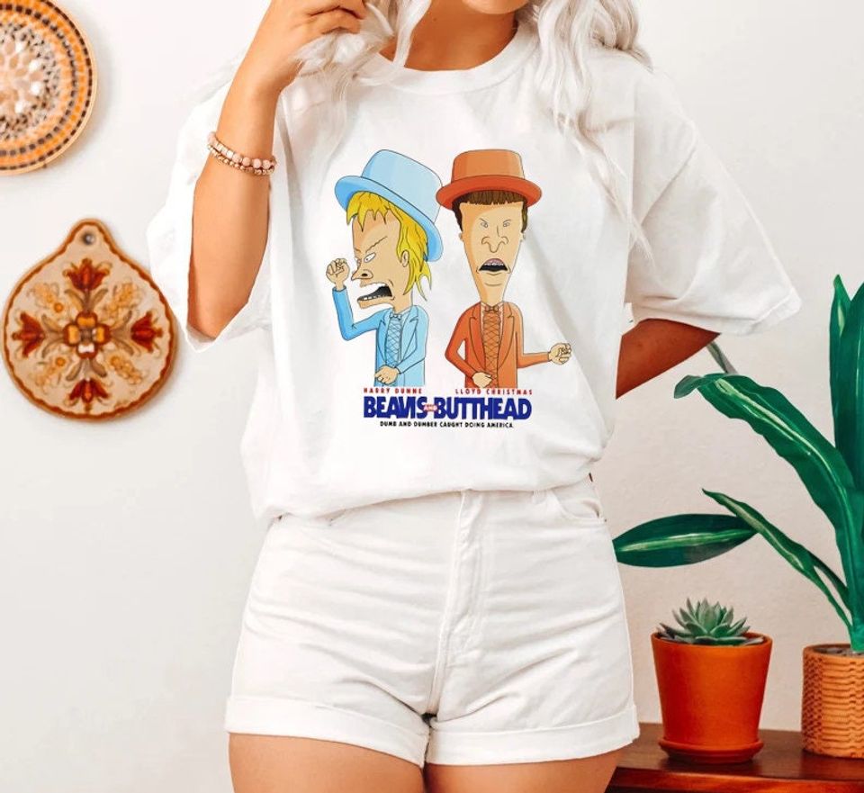 Beavis and Butthead Dumb and Dumber Mash Up Funny Spoof Shirt
