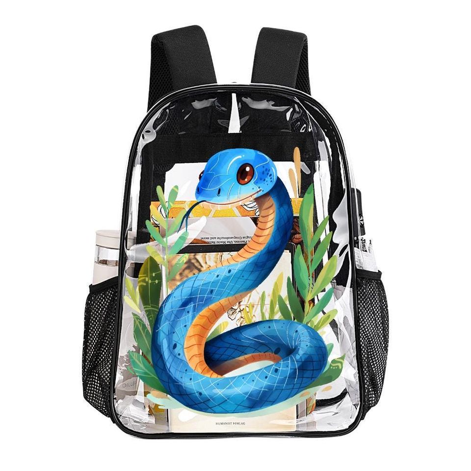 Beautiful Blue snake, Transparent Bag, Transparent Backpack, See Through Rucksack