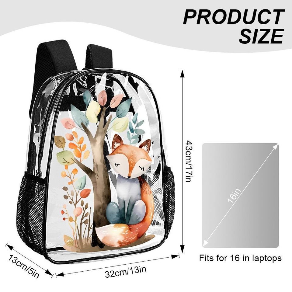 Transparent Bag, Fox Transparent Backpack, See Through Rucksack
