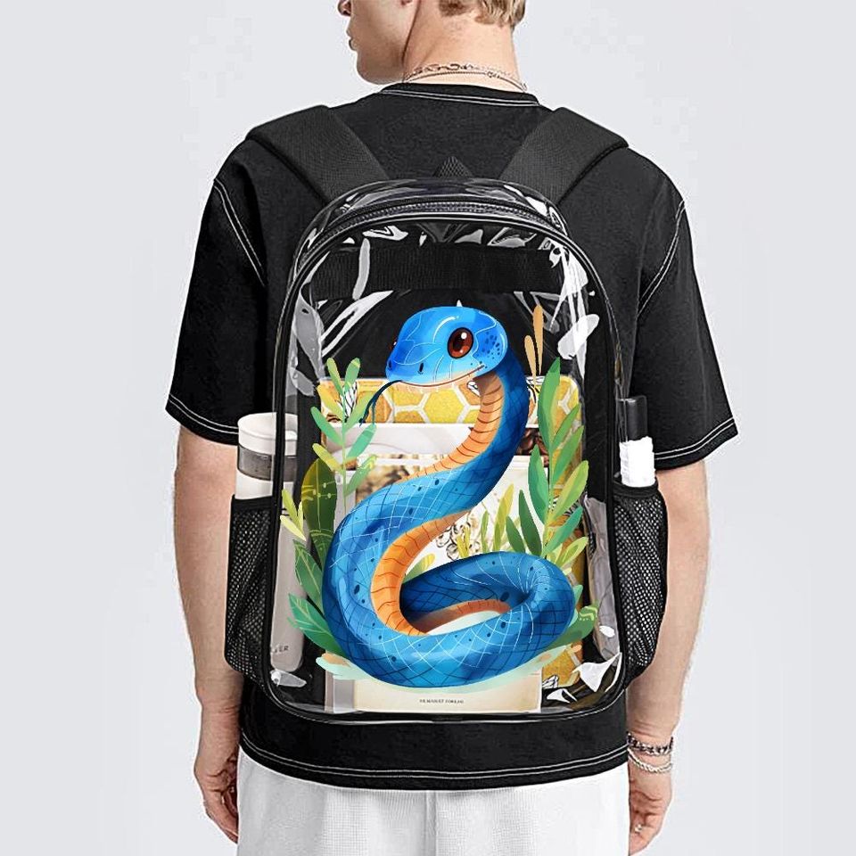 Beautiful Blue snake, Transparent Bag, Transparent Backpack, See Through Rucksack