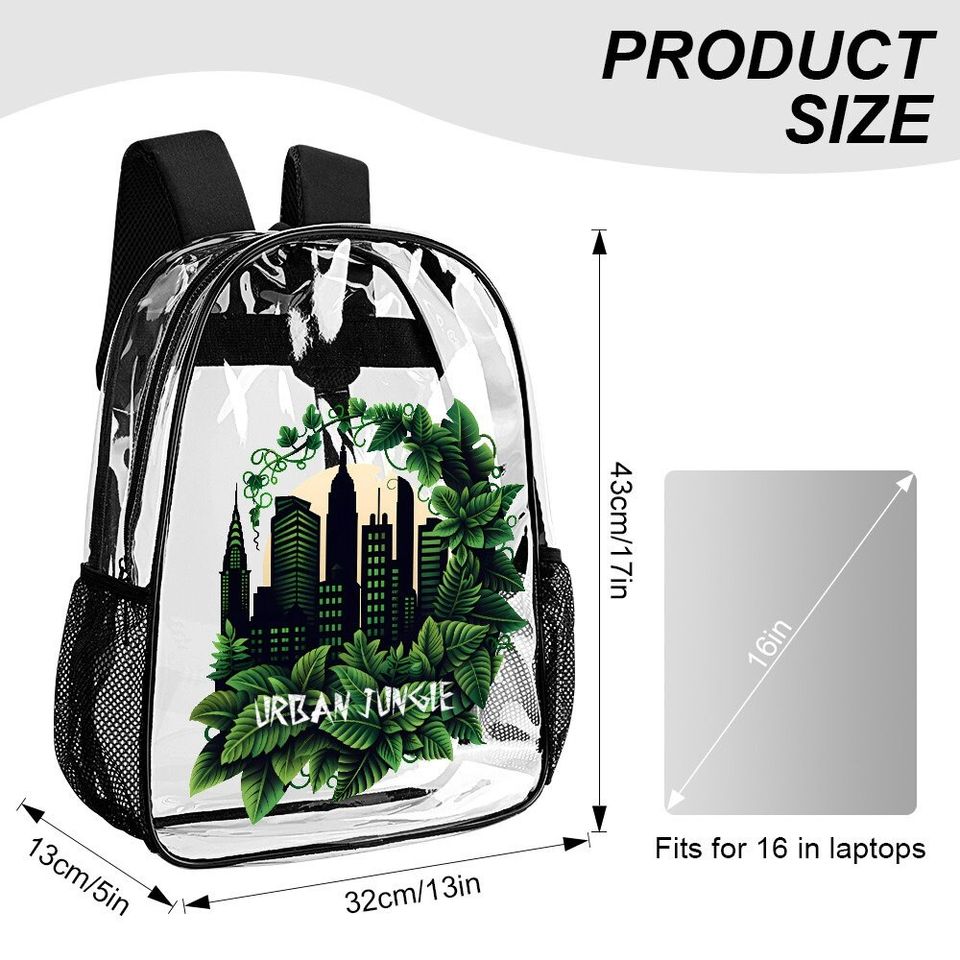 Urban Jungle School Bag, Transparent Backpack, See Through Rucksack