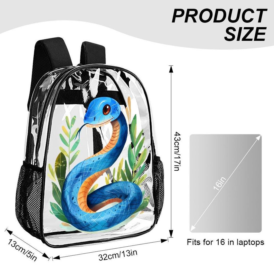 Beautiful Blue snake, Transparent Bag, Transparent Backpack, See Through Rucksack
