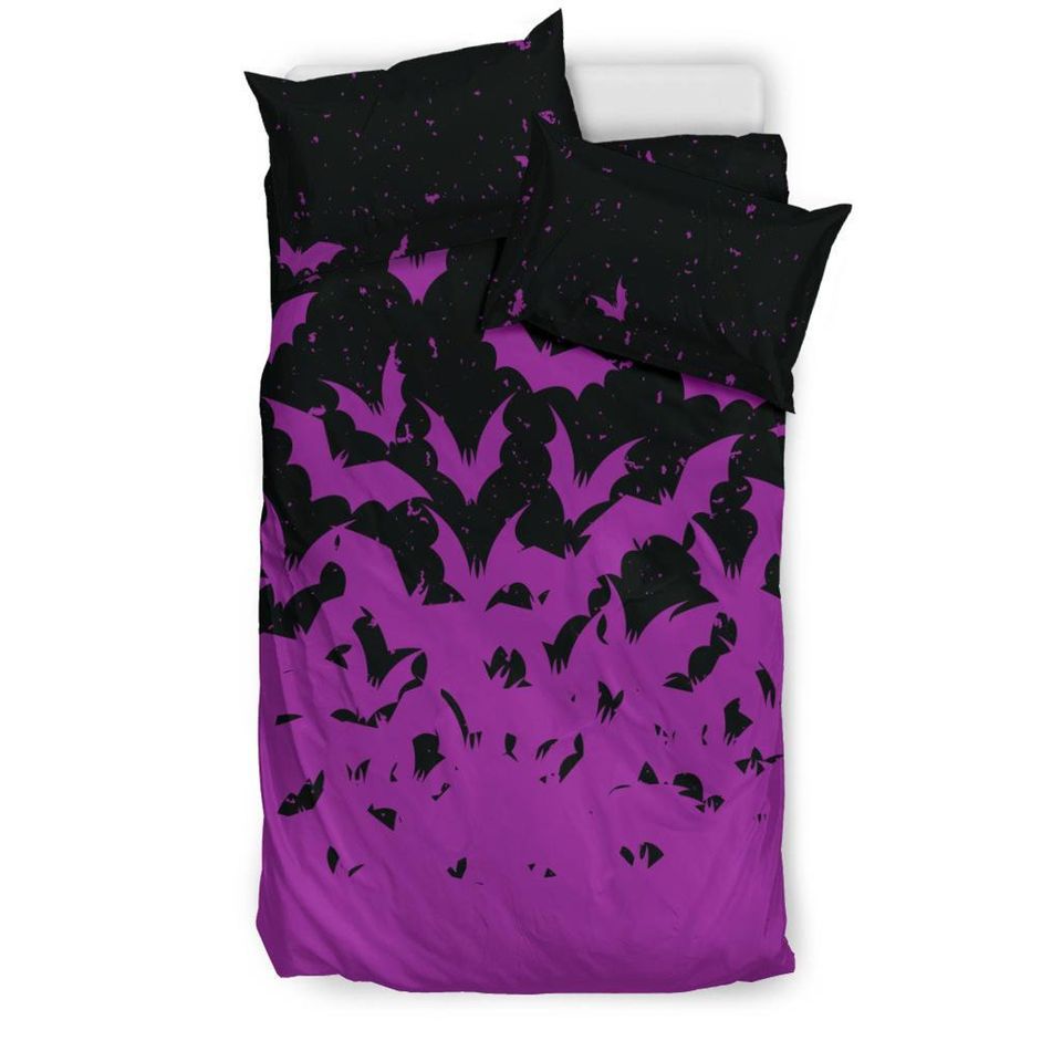 Gothic Bedding Gothic  Duvet Cover - Purple Bats Gothic Bedding Set Decor Bedding Sets
