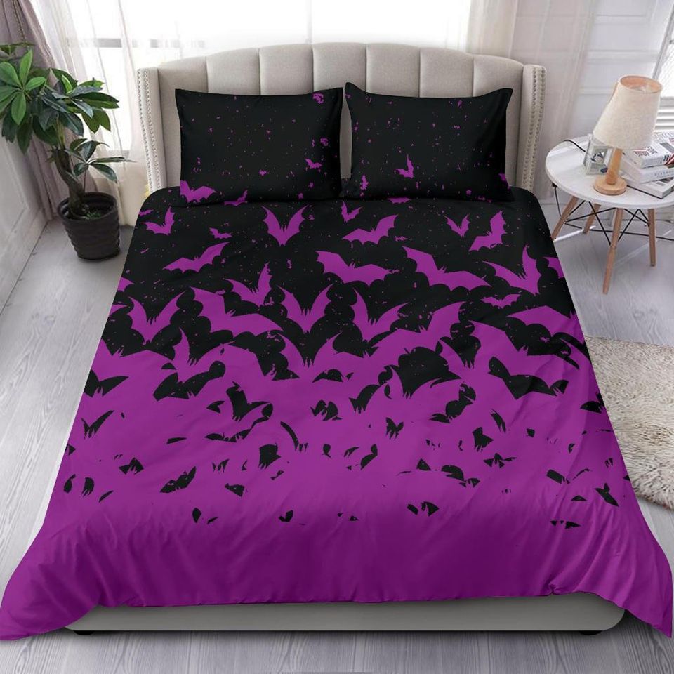 Gothic Bedding Gothic  Duvet Cover - Purple Bats Gothic Bedding Set Decor Bedding Sets