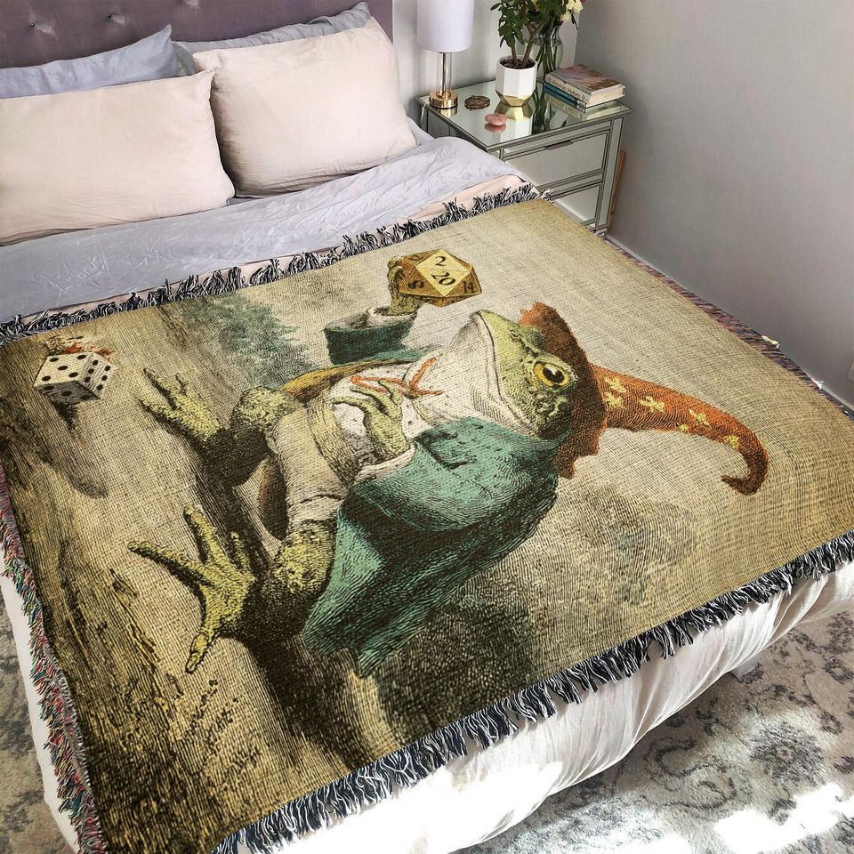 Frog Wizard Woven Blanket: D&D Gamer Decor, Fantasy RPG Throw