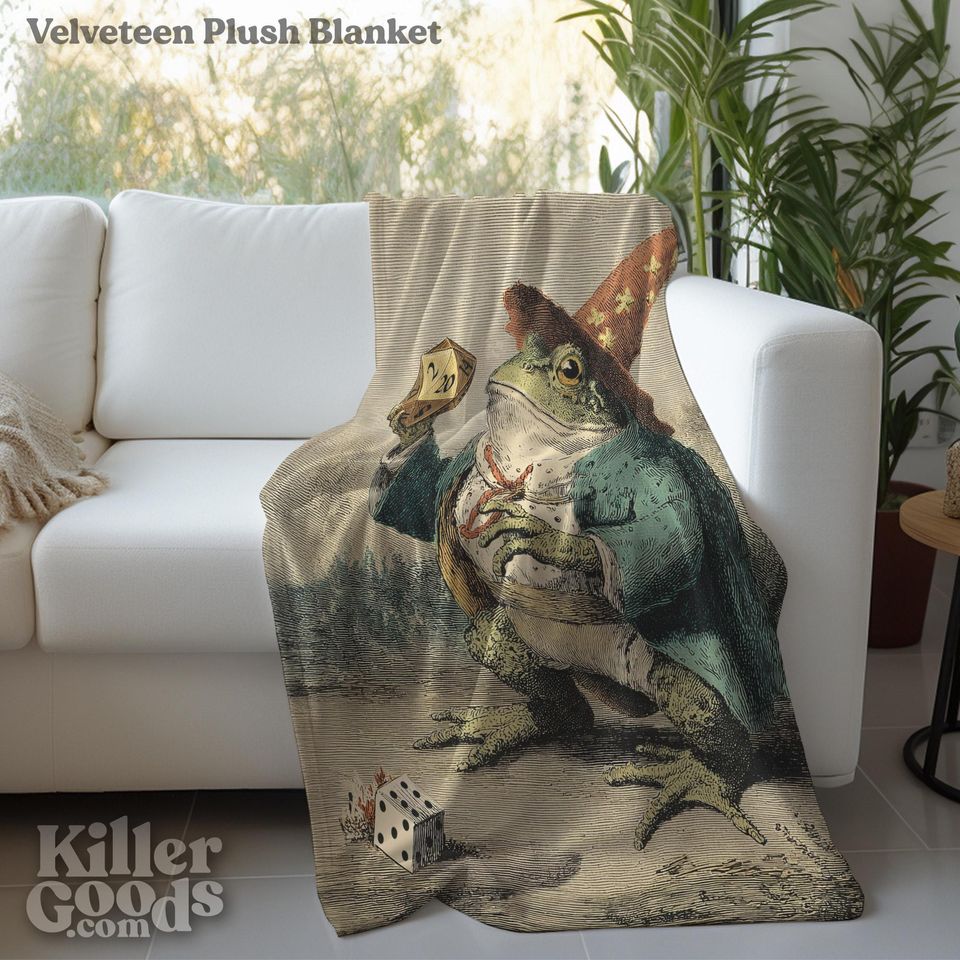 Frog Wizard Woven Blanket: D&D Gamer Decor, Fantasy RPG Throw