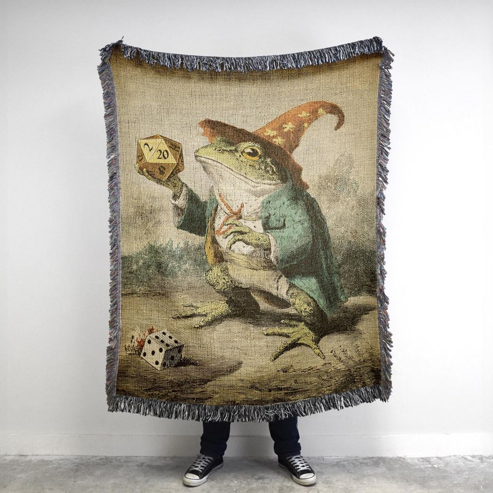 Frog Wizard Woven Blanket: D&D Gamer Decor, Fantasy RPG Throw