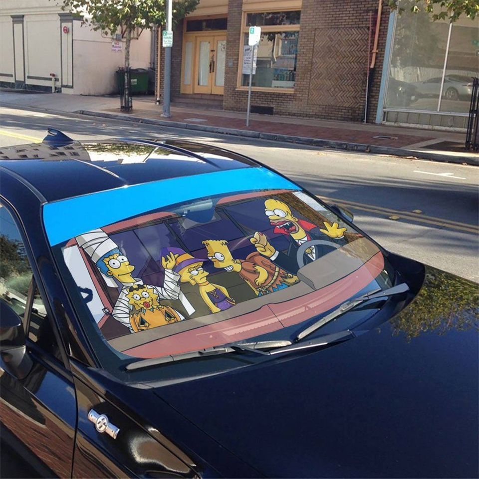 The Simpsons Halloween  Auto Sunshade | Simpsons Car Windshield | 80s Sitcom Car Protector